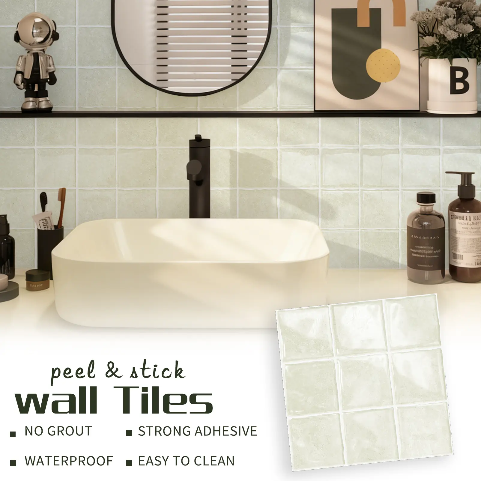 MOONFUN 10-Sheet Cream Beige Terrazzo-Look Square Peel-and-Stick Backsplash Tile, 12x12in Thick-Upgrade Self-Adhesive Vinyl Wall Tile, Waterproof Oil-Resistant Removable Renter-Friendly DIY Sticker for Kitchen, Bathroom