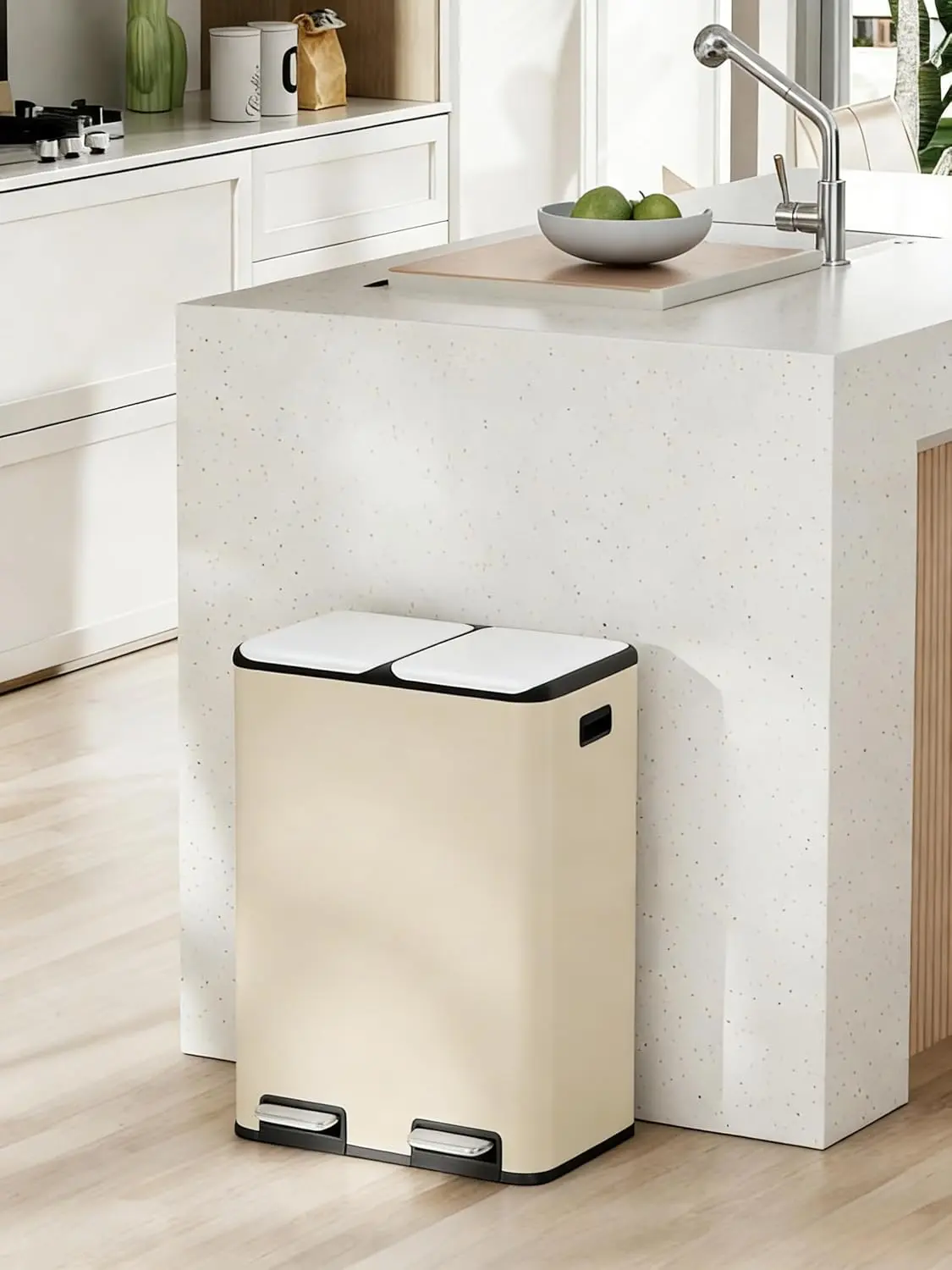 Arlopu 16 Gallon (60L) Stainless Steel Trash Can, 2x8 Gallon (2x30 L) Double Garbage Can with Soft-Close Lid, Removable Inner Buckets, Foot Pedal, Side Handle for Kitchen home office summerwins
