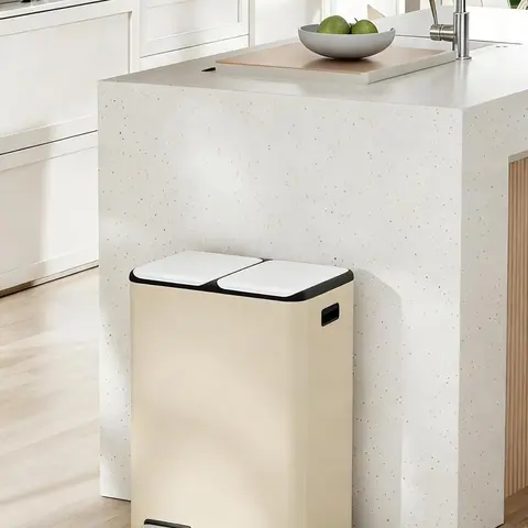 【Black Friday】Arlopu 16 Gallon (60L) Stainless Steel Trash Can, 2x8 Gallon (2x30 L) Double Garbage Can with Soft-Close Lid, Removable Inner Buckets, Foot Pedal, Side Handle for Kitchen home office