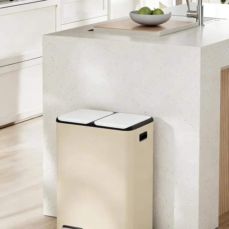【Black Friday】Arlopu 16 Gallon (60L) Stainless Steel Trash Can, 2x8 Gallon (2x30 L) Double Garbage Can with Soft-Close Lid, Removable Inner Buckets, Foot Pedal, Side Handle for Kitchen home office
