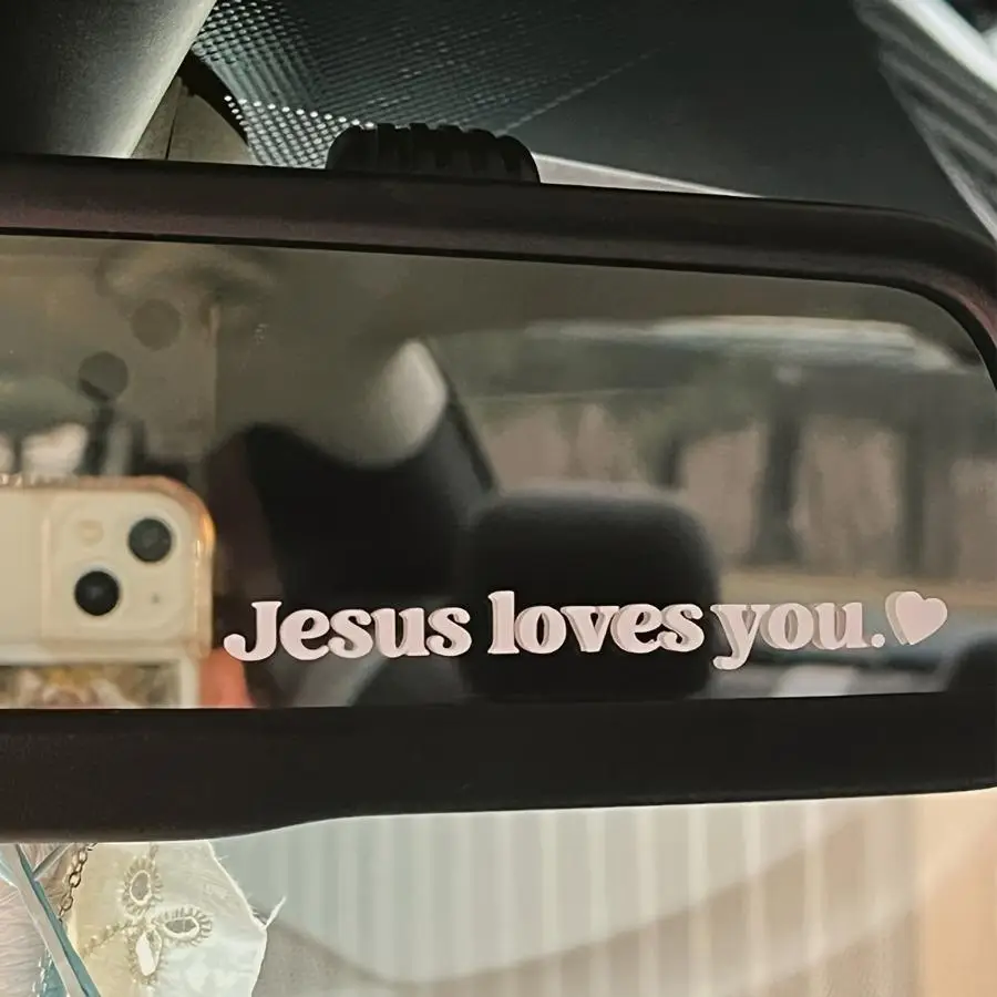Jesus Loves You Pattern Car Rearview Mirror Sticker, Rearview Mirror Car Decal, Decorative Car Sticker, Universal Car Accessories for Women & Men, Dec
