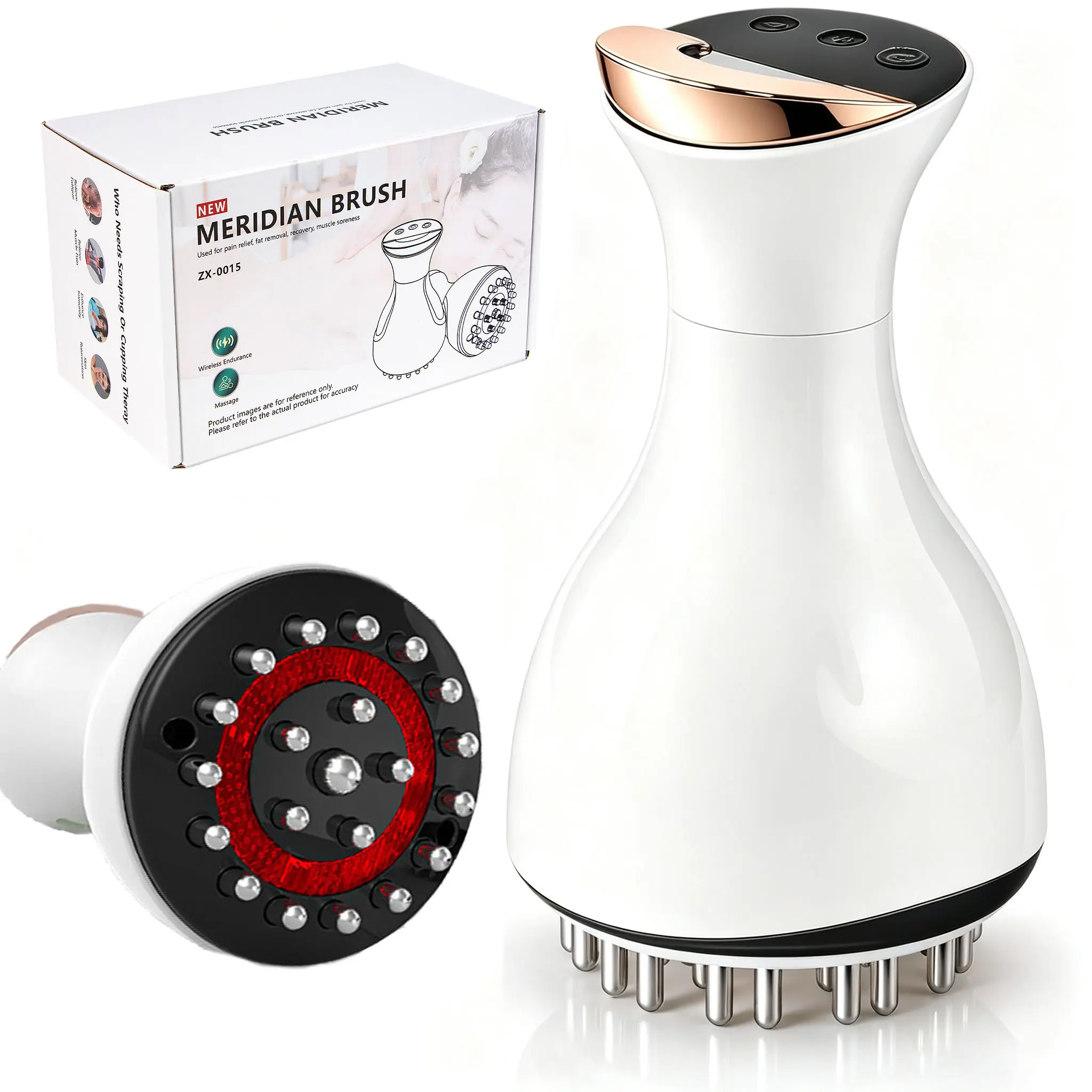 4-in-1 Heated Lymphatic Drainage Electric Meridian Brush | Red Light Heating Scraping Device | Wireless Design | HeatingFunction | with Massage Oil | Great Gift for Parents