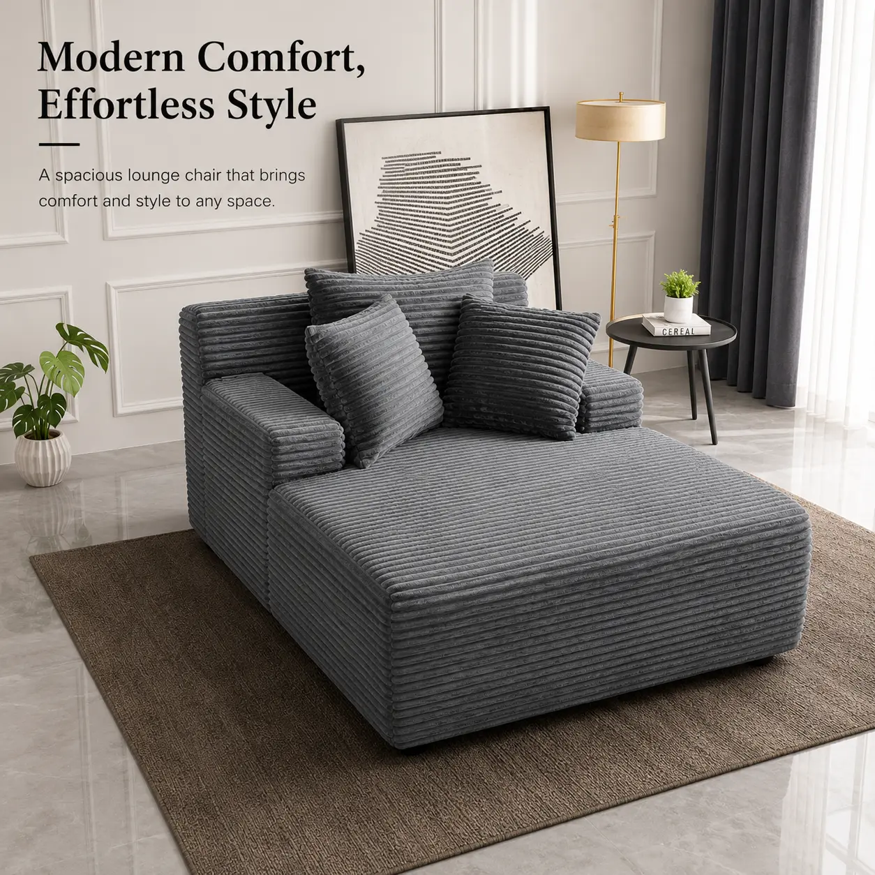 66" Gray Cloud Sofa, Oversized Compressed Sofa Bed with Pillow, Cozy Boneless Lounge Chair, Faux Fur Sleeper Sofa for Living Room, No Assembly Required