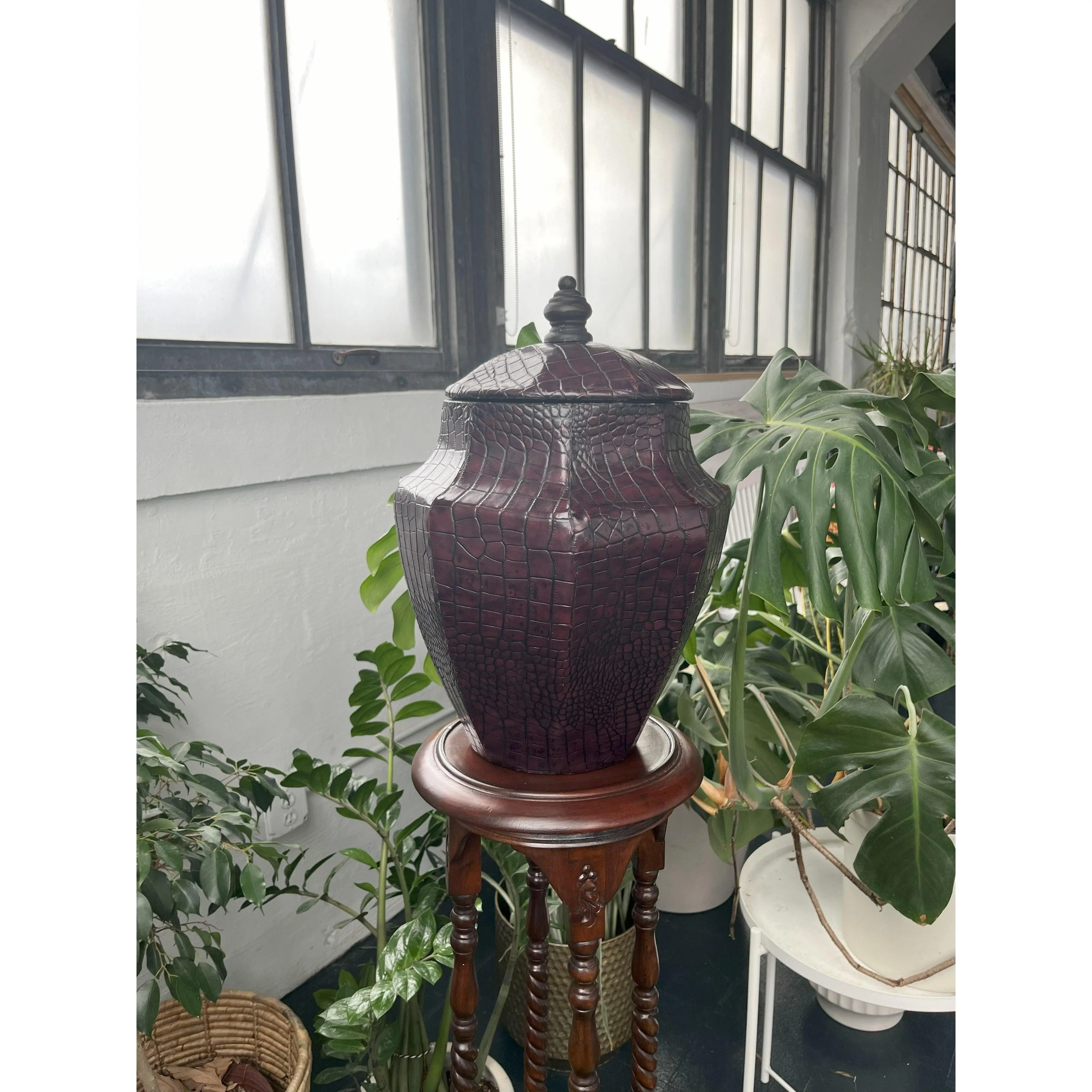 Burgandy Wine Reptile Print Vase with Lid