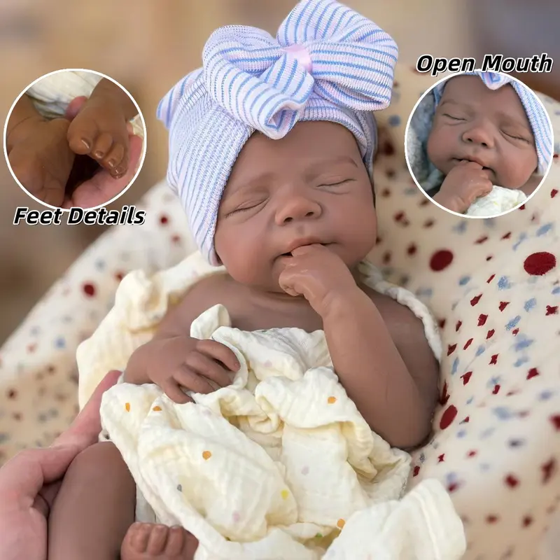 17 Inch Dark Skin Pascale&Vivienne Full Silicone Reborn Girl Doll Can Open Mouth Lifelike Artificial Painted Skin Handmade Flexible Waterproof Silicone Doll For Children