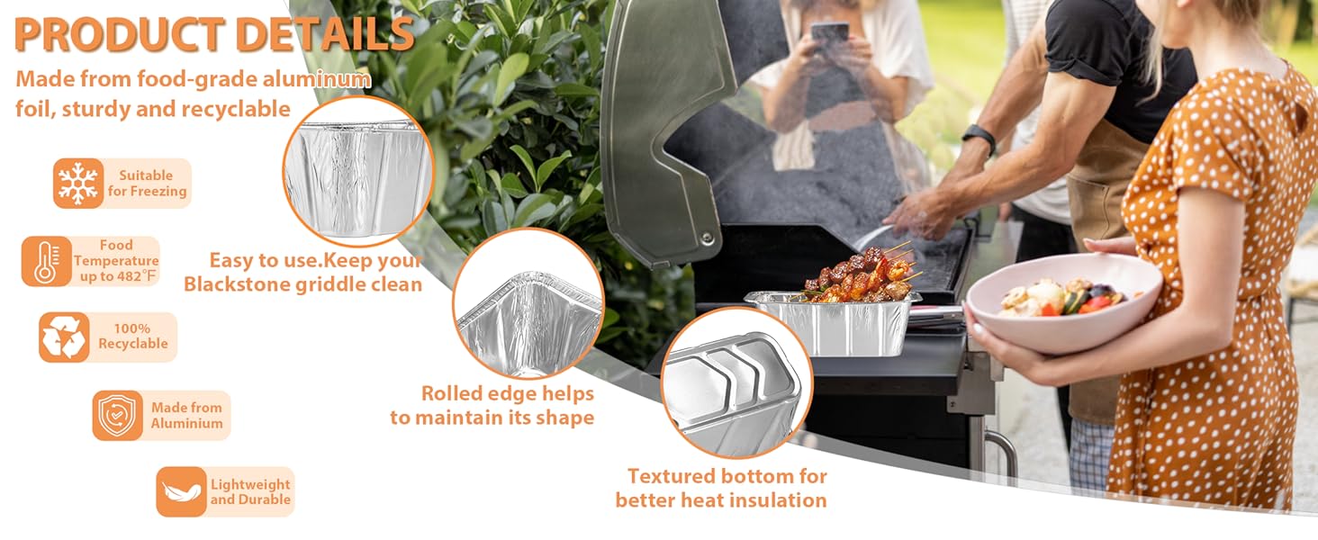 100 Pack Blackstone Griddle Accessories Grease Catcher Cup Liners, Aluminum Foil Drip Pan Disposable for 17" 22" 28" 36" Blackstone Griddle Drip Tray Holder Grill Rear Grease Cup Liners