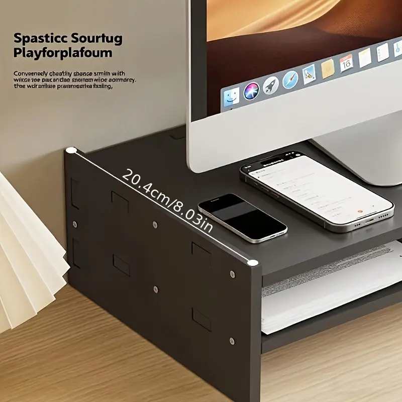 Screen Stand with Adjustable Height & Keyboard Storage - Monitor Shelf, Sturdy Base Neck and Back, Minimalist Space-Saving Desk Design, Suitable 70+ Countries, Equipped with Keyboard Tray, Practical Desk Organizers And Storage