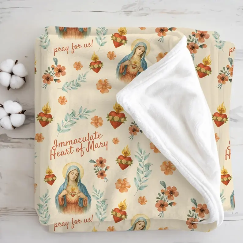 Immaculate Heart of Mary, Virgin Mary Blanket/Swaddle, Catholic Gifts for Baby, Kids, Adults, First Communion Gift, Confirmation Gift Throw