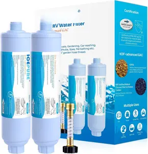 RV Water Filter system for Garden, RV, Pool, Camper, Marine, Boat Hose for Drinking,  Washing, Gardening, Planting, , Reduces Chlorine, Odors, with 1 flexible hose protector, 2PACK