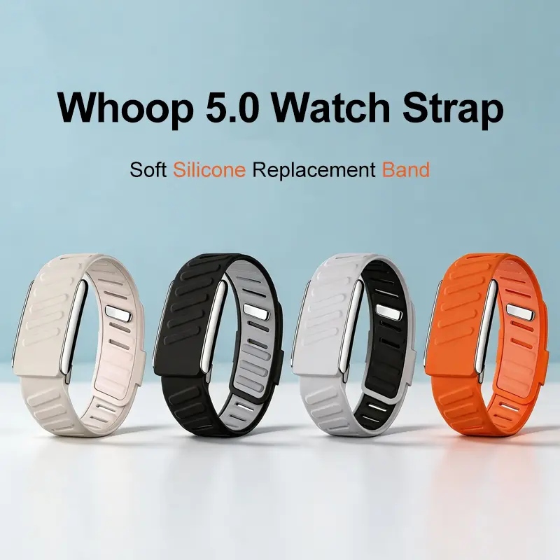 Whoop silicone sport band/wrist strap with a shiny silver frame