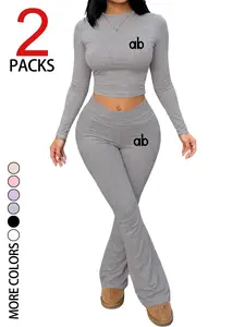 Women's Casual Basic Round Neck Long Sleeve Top & Slim Fit Bell Pants Set, Comfortable Soft Fabric, Versatile Fashion for Outdoor Shopping Travel
