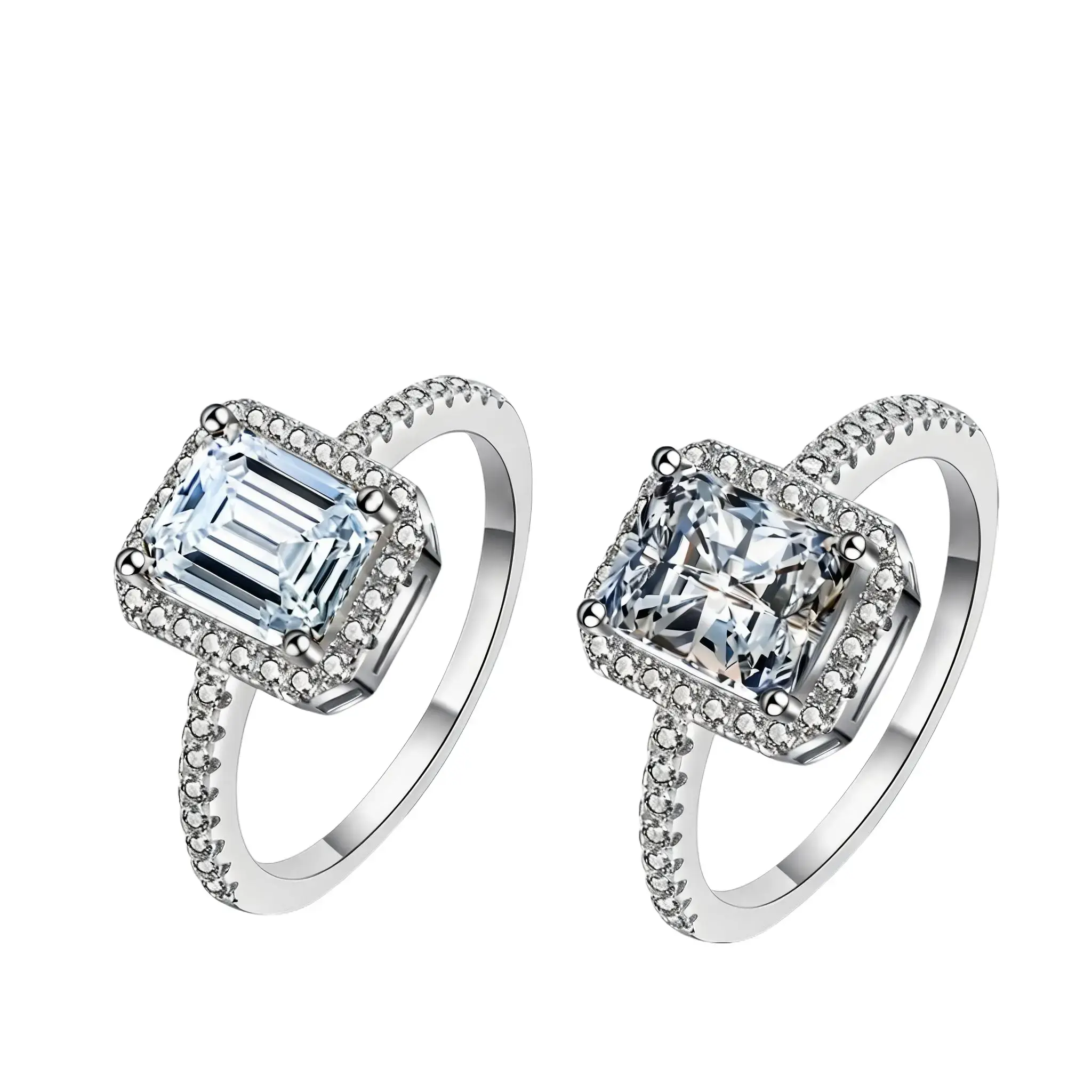 (Radiant-Emerald Cut 1/2CT)  925 Sterling Silver Synthetic Moissanite Emerald Cut Ring,2ct emerald cut moissanite ring, 2ct radiant cut moissanite ring, 2 carat emerald cut ring, 2 carat radiant cut ring,square emerald ring, 2ct elongated radiant ring,