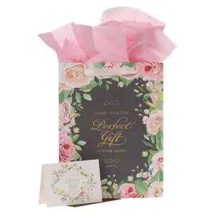 Perfect Gift Pink Rose Large Portrait Gift Bag with Card Set