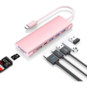 F-APT20  USB C Multiport Hub with 4K HDMI, 3 USB 3.0, SD/Micro SD Card Reader, 100W PD Compatible 2024-2016 MacBook Pro, New Mac Air, Other Type C Devices, Stable Driver Adapter (CB-C36B, Rose Gold)