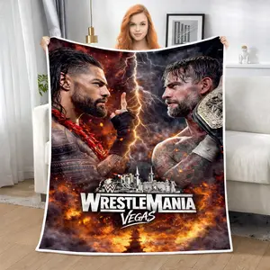 WWE WrestleMania Vegas Roman Reigns vs CM Punk Flannel Blanket, Cozy Velveteen Throw Blanket for Couch Sofa Bed, Soft Lightweight Warm Wrestling Blanket, WWE Fan Bedroom Decor Gift for Men Women
