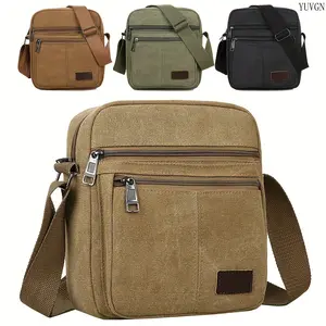 Men's Casual Canvas Crossbody Bag for Students, Multi-Pocket Horizontal Single-Shoulder Messenger Bag, Adjustable Strap Durable Sling Backpack, Ideal for School, Daily Commute, Travel & Outdoor Activities