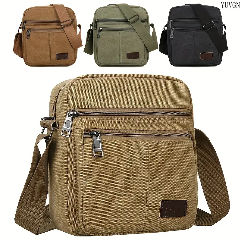 Men's Casual Canvas Crossbody Bag for Students, Multi-Pocket Horizontal Single-Shoulder Messenger Bag, Adjustable Strap Durable Sling Backpack, Ideal for School, Daily Commute, Travel & Outdoor Activities summerwins,summerwins