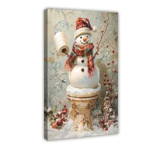 Christmas Snowman Wall Decor, Snowman on The Toilet Christmas Pictures Home Decorations Winter Scene Painting Farmhouse Poster Living Room Wall Art Canvas