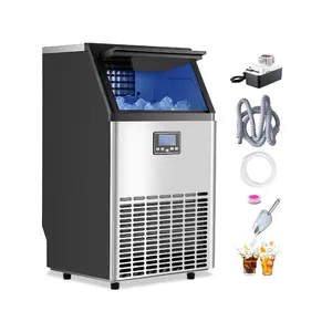 VEVOR 100lbs/24H Commercial Ice Maker Machine, 33lbs Storage Capacity Ice Maker with Drain Pump, 45 Ice Cubes in 15 Minutes, LED Digital Freestanding Self-Cleaning for Bar Office Restaurant