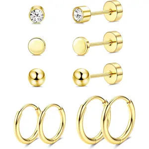 MILACOLATO 5 Pairs Hypoallergenic G23 Titanium Earrings Flat Back Stud Hoop Earring Set Titanium Tragus Helix Cartilage Earrings Ear Piercing Studs Sleeper Huggie Hoop Earring for Women Men Silver/Gold