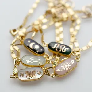 Vintage Natural Stone Gemstone Necklace Butterfly Star Moon Love Snake Flower Planet Bracelet