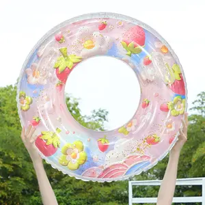 Inflatable Pool Transparent Strawberry Swim Ring, UV Protection Floating Boat for Kids and Adults, Multiple Colors and Sizes, Swimming Accessories