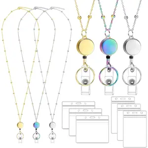 BYH14 Lanyards for Id Badges 3 Pack Badge Lanyard with 6 Pcs Id Badge Holder Retractable Stainless Steel Teacher Lanyard Cruise Ship Lanyards for Girl Women (Black, Silver, Rose Gold)