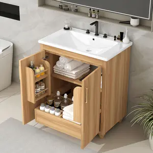 Bellemave 30 in Bathroom Vanity with Sink Combo - Sturdy Wood Frame, MDF-Wood Construction, Wooden Desktop, Ceramic Sink, Multi-Functional Cabinet Doors, Multiple Drawers, Adjustable Shelves