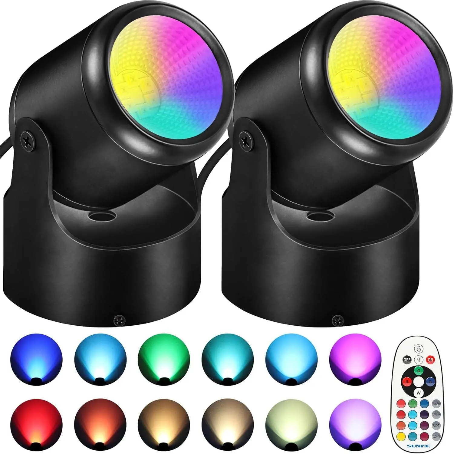 RGBW Christmas Spot Lights Indoor 6W Up Lights Indoor with Remote Control 16 Color Changing Uplighting Indoor 120V LED Spotlight Indoor Dimmable Uplights Indoor for Parties  Decor, 2 Pack