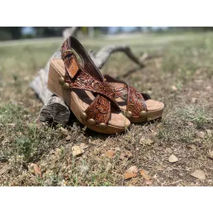 Wedges-Handtooled leather-Custom made to order