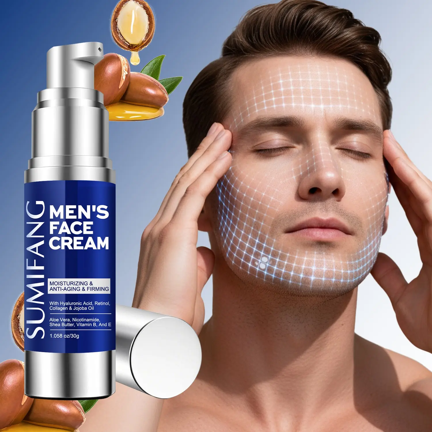Men's Multi-Effect Firming Face Cream, Moisturizing Firming, All Skin Types, Night Recovery, Hydrating, Energizing, Retinol, Niacinamide, Perfect Gift for Him