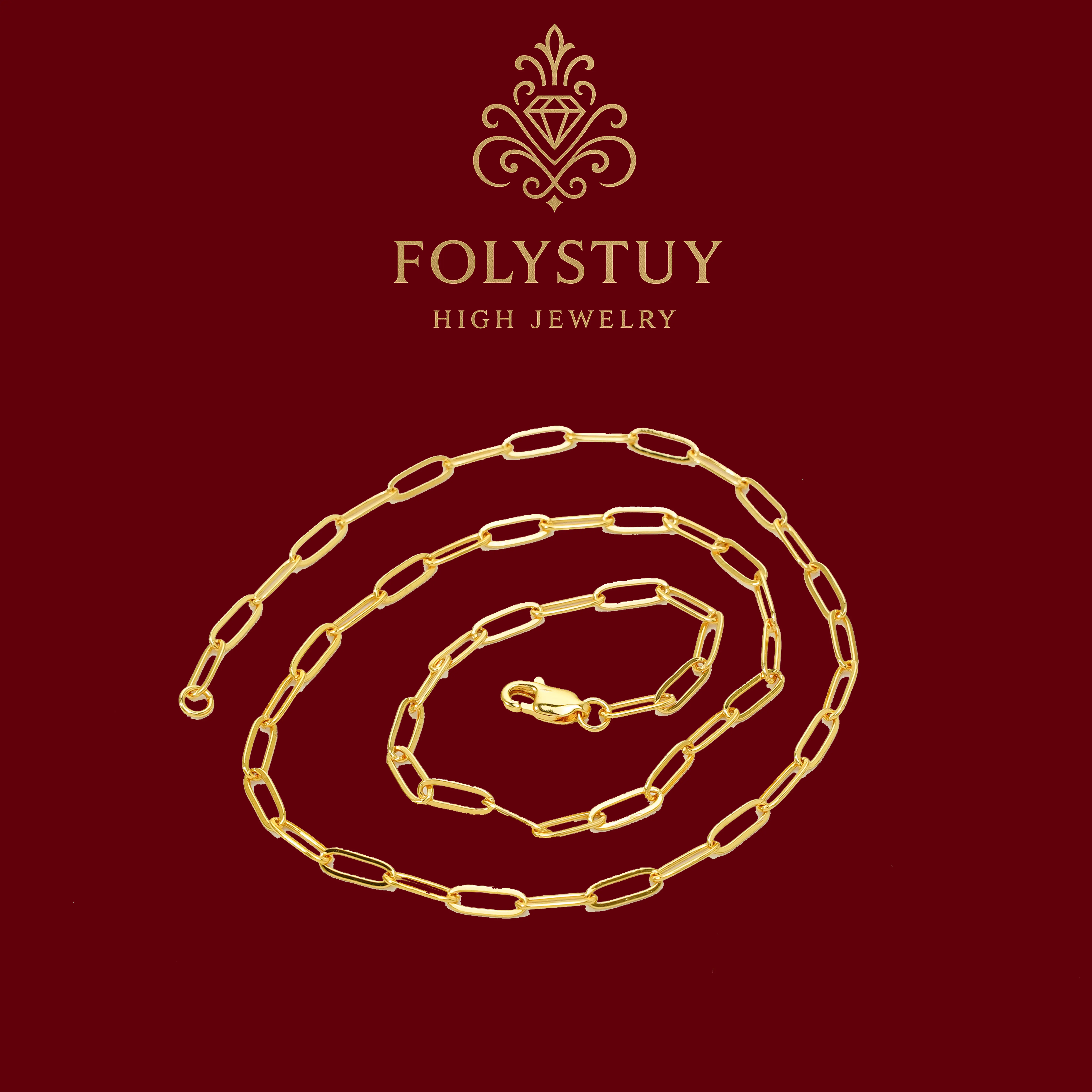 17.7-inch long [FOLYSTUY] looped paperclip. O-shaped necklace, paired with lobster clasp necklace, the width is 3mm. Y133