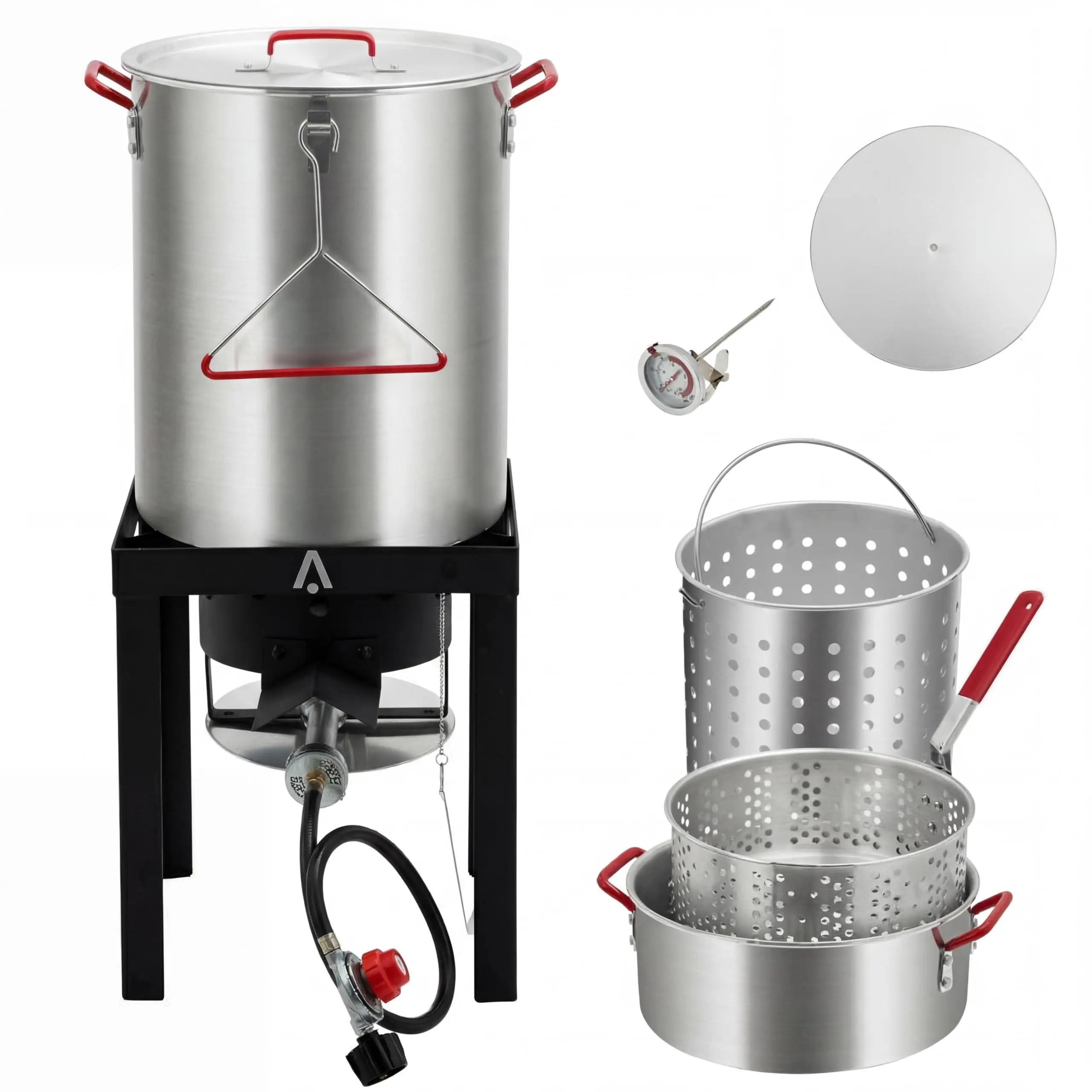 GARVEE 50,000 BTU Outdoor Propane Deep Fryer Combo Set, 30QT Turkey Fryer & 10QT Fish Fryer with Aluminum Pots, Igniter Stand, Baskets, Thermometer, Injector for Seafood Boil Crawfish Lobster-Black + original aluminum
