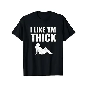 Men's I LIKE EM THICK Body Positive Slogan T-Shirt - Plus Size Black Cotton Tee with Female Figure Graphic & White Text, Casual Streetwear Statement Shirt for all-Season Comfort, Non- Fabric for Curvy Men, PLUS SIZE