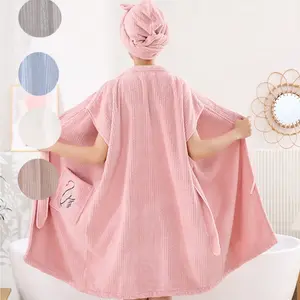 Women's Bathrobe Set, Quick-Dry Absorbent Towel Robe, Sleeveless Wearable Design, Ideal for Post-Shower Use, Comfortable & Stylish