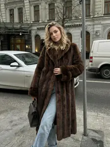 Women's Faux Fur Coat, Autumn Winter Fashionable Long Sleeve Jacket, Elegant Thick Retro Loose Fit Medium-Length Outerwear