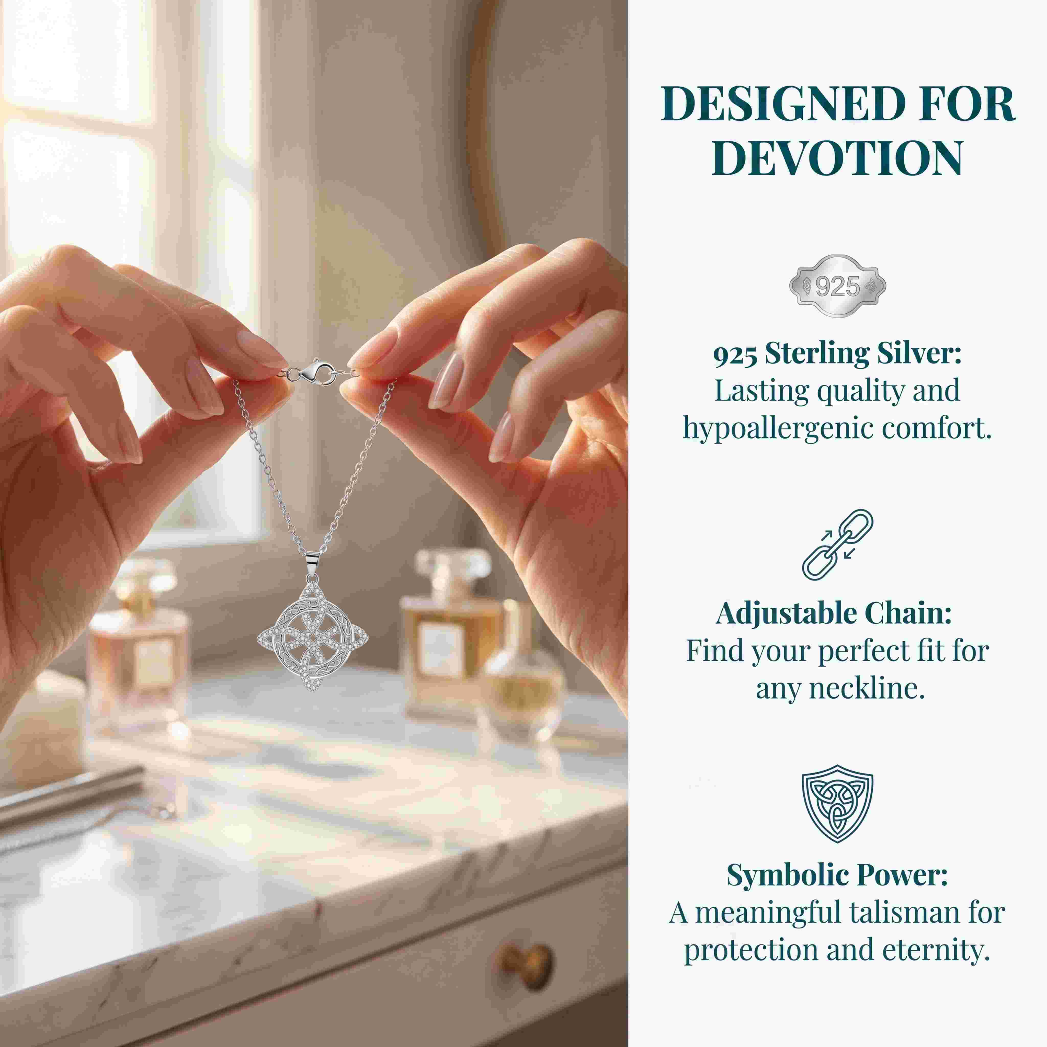 Zircon witch knot necklace goddess Celtic knot pendant necklace four-character god name amulet stainless steel fashion jewelry accessories for women gifts suitable for party daily work