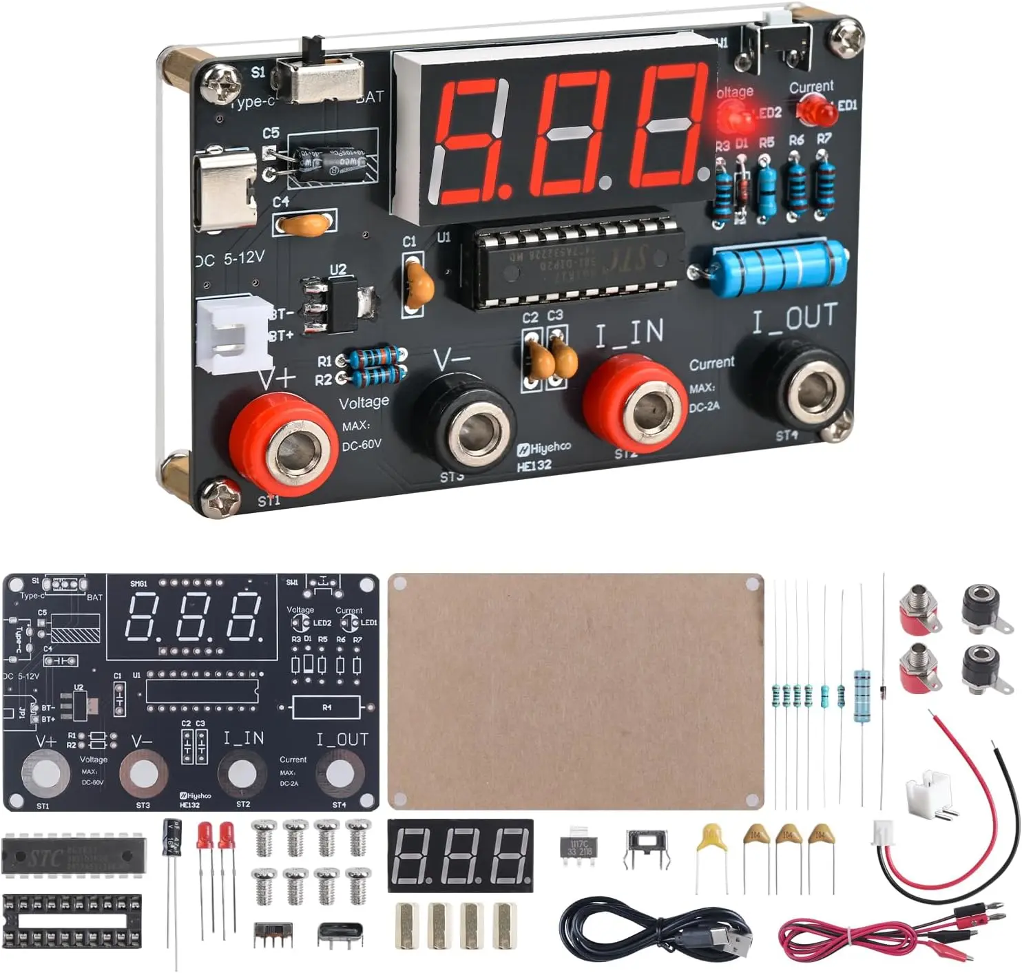 DIY Digital Voltmeter & Ammeter Soldering Practice Kit, DC Voltage Current Meter with LED Display, Test Leads, Dual Power Electronics Kit STEM Learning Project for Beginners Teens Adults