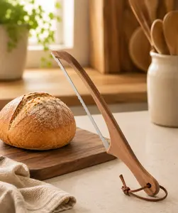 Premium Stainless Steel Blade Wooden Bread Slicer - Ergonomic Handle, Adjustable for Smooth Even Cuts, Specialty Kitchen Utensil for Artisan Bread, Pastry