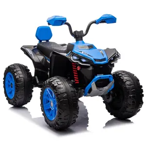 Kids 2-seater 4-wheel electric ATV, 24V ride-on quad powered by 800W motors, comes with 7Ah battery, remote control, wireless Bluetooth, USB audio, soft suspension and knee pads.