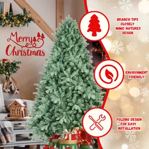 4FT/5FT Hinged Artificial Christmas Tree with Memory Wire & Foldable Metal Stand Realistic PE+PVC Tips Easy 3-Step Setup Safe Stable Decor Decoration