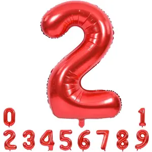 40 Inch Red Large Numbers Balloons 0-9, Number 2 Digital 2 Helium Balloons, Foil Mylar Big Number Balloons for Birthday Party Anniversary Supplies Decorations