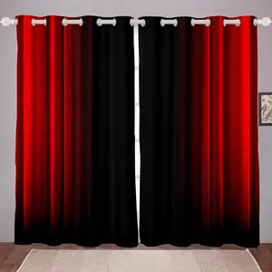 Abstract Ombre Curtains,Red and Black Window Curtains for Bedroom Living Room,2 Panels,Modern Art 30%-50% Blackout Curtains