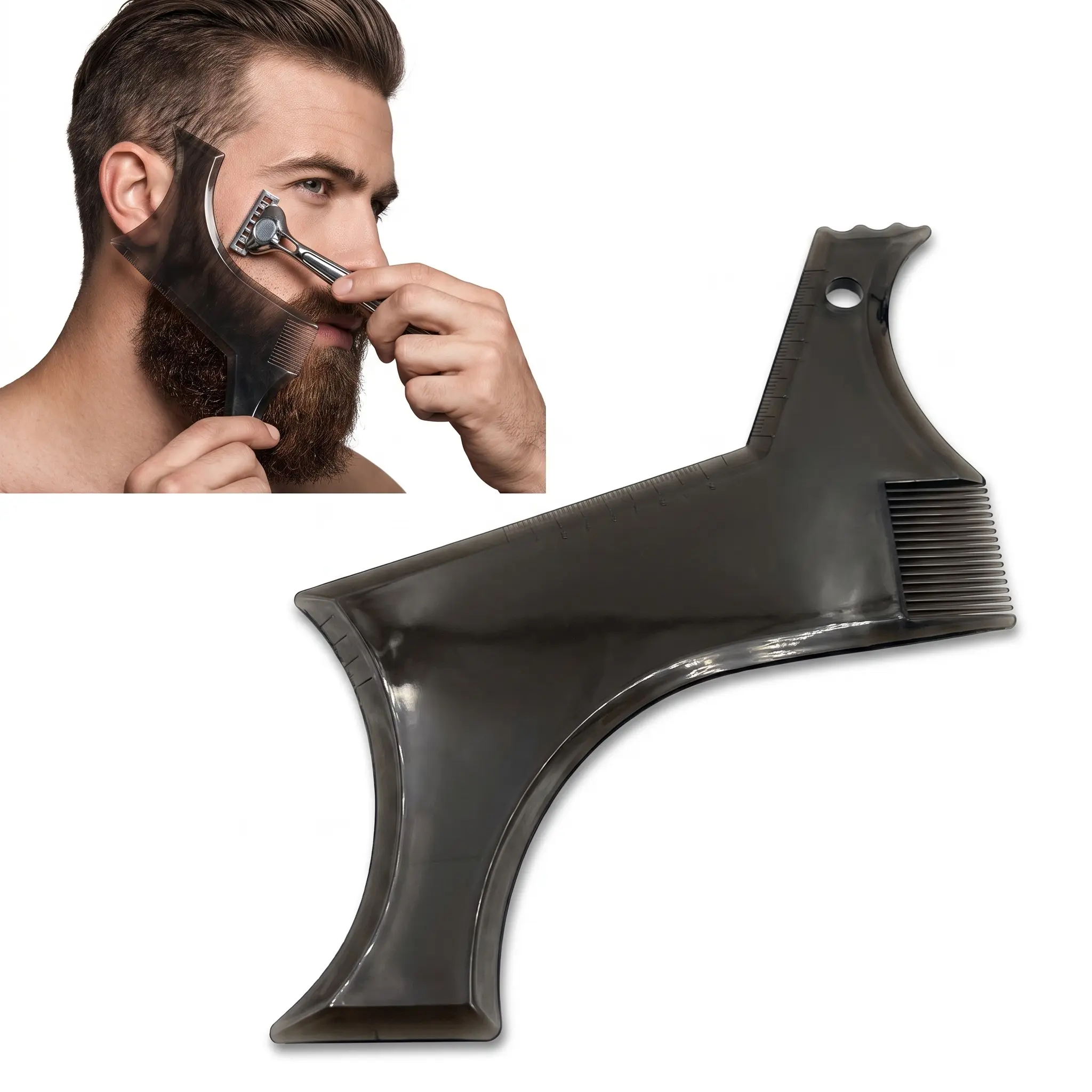 Men's Beard Shaping Tool with Comb, Perfect Line Up Guide for Jaw, Cheek & Neck, Works with Any Razor, Trimmer or Clipper
