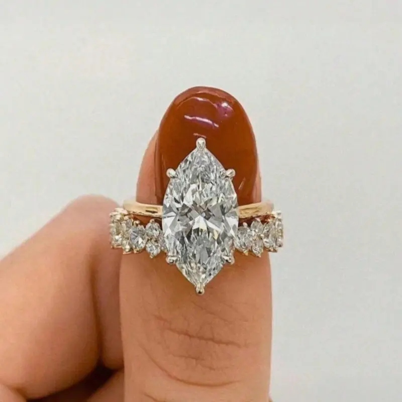2 Pcs/set Marquise Bridal Engagement Ring Set Teardrop Bridal Rings Eternity Cubic Zirconia Wedding Band Ring for Women Teen Girls Beautiful Rings Valentine's Day Jewelry Gifts