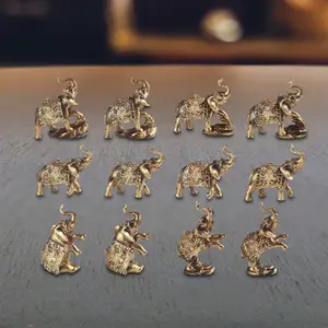 12-PC Mini Thai Elephant in Gold Statue Decoration Figurine Set
