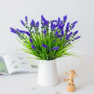 Value Pack:12 Pcs Artificial Monkey Grass with Lavender Flowers, Artificial Lavender Plant, UV-Resistant & Weatherproof for Garden & Window Box