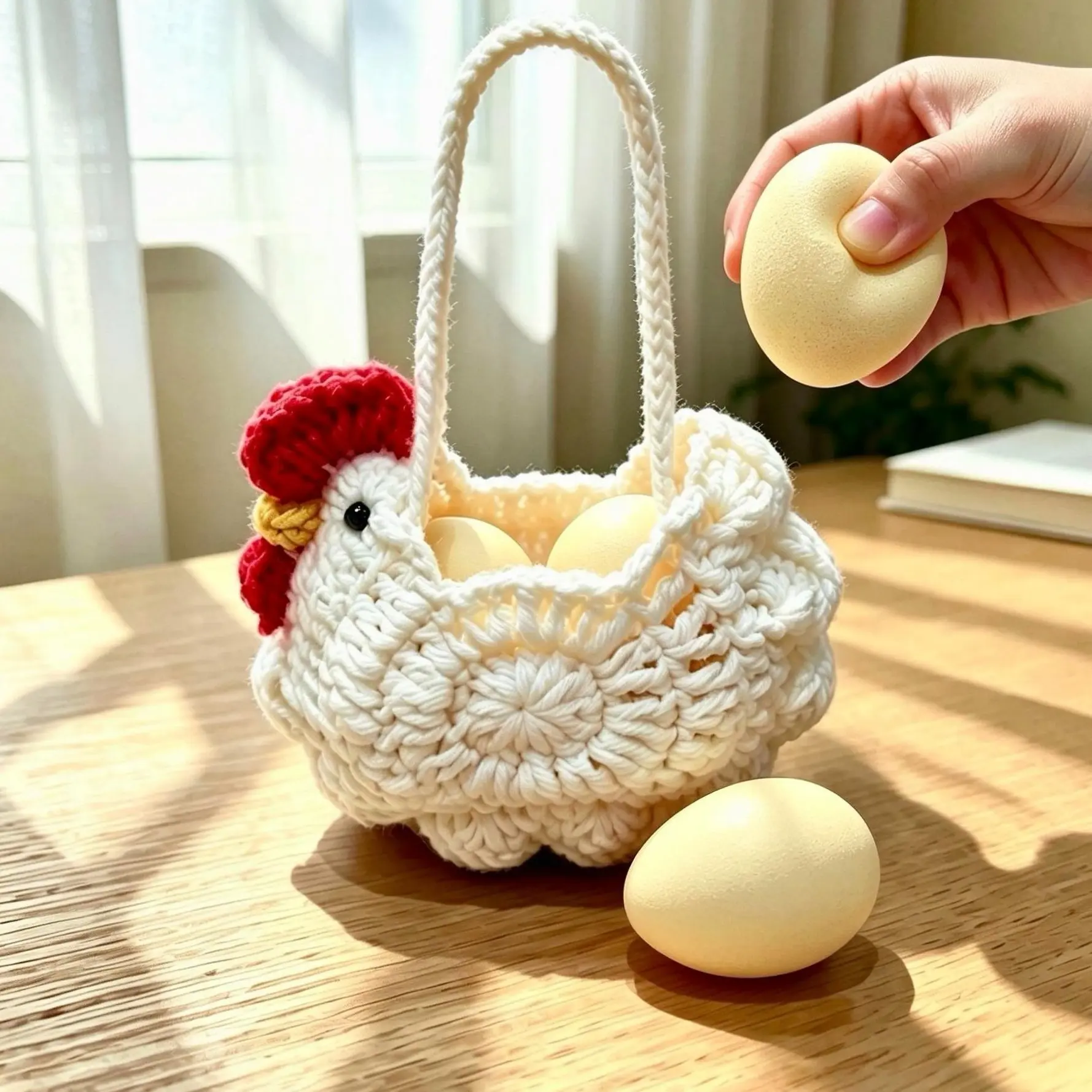 Egg Squishy Fidget Toy, Chicken Shaped Crochet Pouch Set, Cute Squeeze Stress Relief Toy for Pretend Play