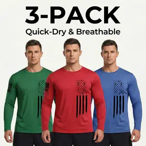 Men's [3-Pack] Long Sleeve Active T-Shirts | Quick-Dry Breathable Athletic Fit | Independence Day Special Patriot Apparel spring and autumn men's clothing Athletic Apparel Athletic Mesh Athleisure Street Fit
