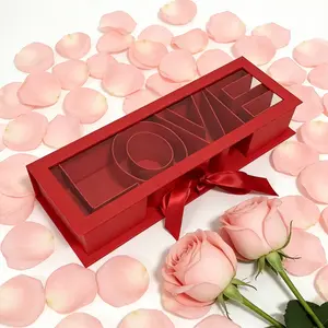 Love Letter Rectangular Flip Lid Box, Transparent Cover & Ribbon Decoration, Perfect for Valentine's Day Proposal Gift Packaging